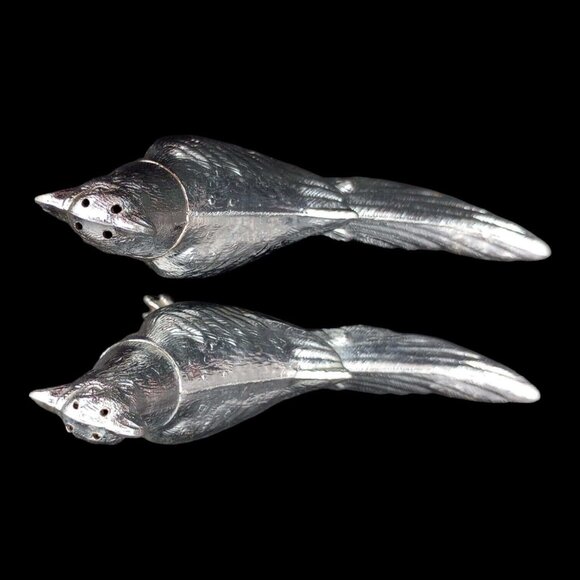 Vtg MCM Pheasants Salt & Pepper Shakers Silver Plated Long Tail Birds Pair Set - Picture 15 of 16